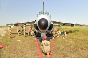 Image pf aircraft recovery training with the AMS fighter aircraft recovery transport